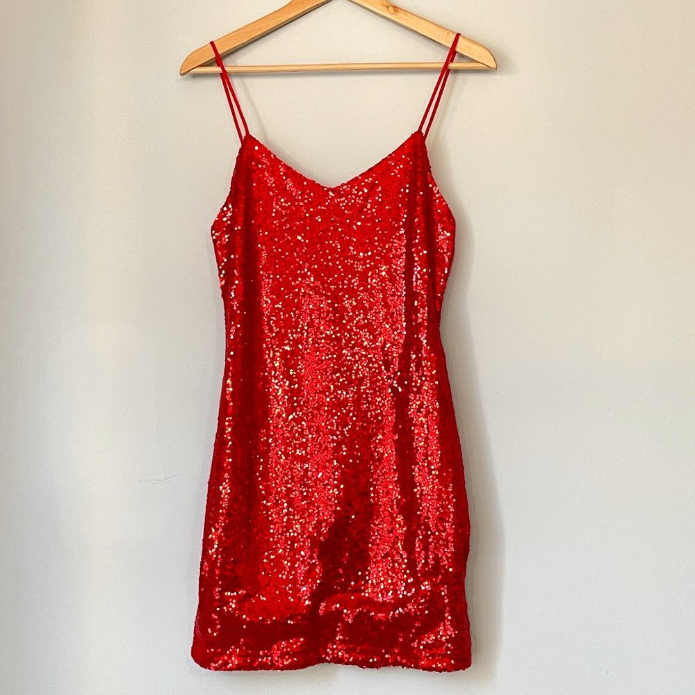 Casting LA Red Sequin Strappy Fitted Dress